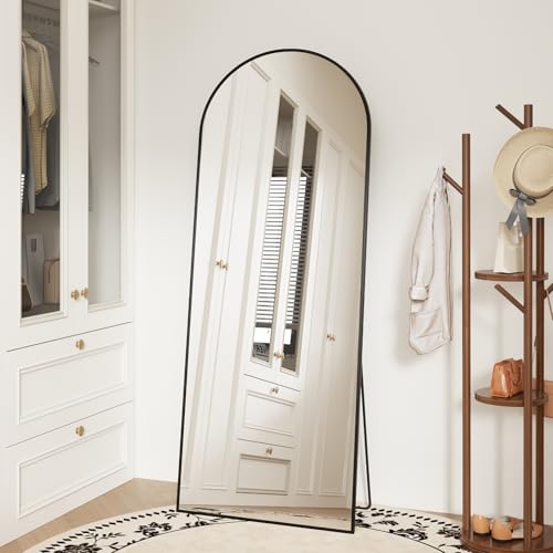 Sweetcrispy 56"x21" Arched Full Length Mirror, Full Body Mirror, Black | Aluminum Alloy Thin Frame, Floor or Standing, Suitable for Bedroom, Living Room, Cloakroom - color: Black-arched, size: 56"L x 21"W