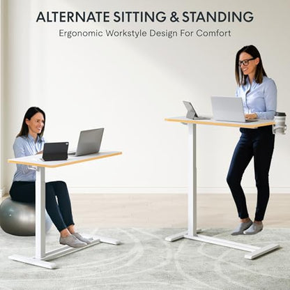 FLEXISPOT H7 32" Pneumatic Height-Adjustable Overbed Table with Wheels | C-shaped bedside table TV Tray,Medical End Side Table,Laptop desk for Hospital Home office use,31.5"Wx17.7"D,White Maple - color: White Maple, size: Large
