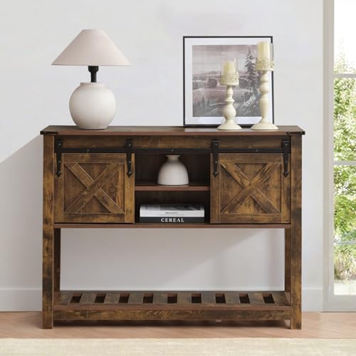 Farmhouse Entryway Table Set of 3, Console Table with Storage and 2 End Tables, Rustic Sofa Table Set for Living Room, Hallway, Bedroom, Brown - color: 3pcs-brown