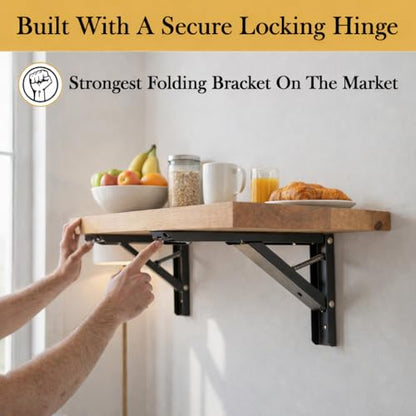 Folding Shelf Brackets 20 Inch Heavy Duty, Set of 2, 500 lbs, Collapsible Bracket with Locking Hinge for Fold Down Table, Wall Mounted Desk, Workbench, Laundry Room – Space Saving