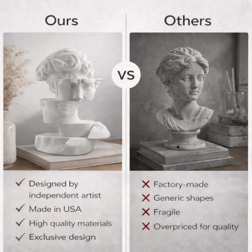 Bookshelf Decor Statue - Abstract Fragmented Bust Sculpture Aesthetic, Modern Greek David Head Art for Living Room, Office, Coffee Table, Desk & Shelf Home Decoration