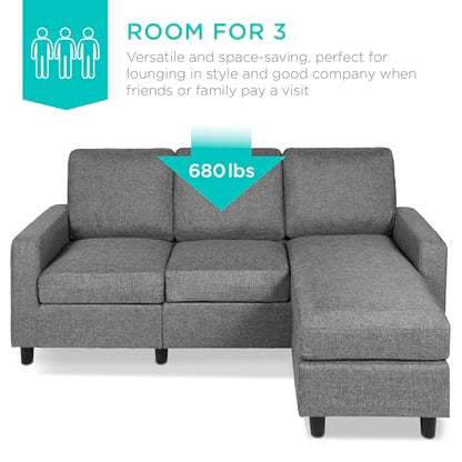 Best Choice Products Upholstered Sectional Sofa for Home, Apartment, Dorm, Bonus Room, Compact Spaces w/Chaise Lounge, 3-Seat, L-Shape Design, Reversible Ottoman Bench, 680lb Capacity - Gray - color: Linen - Gray
