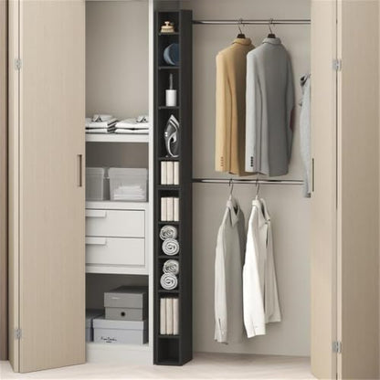 Pemberly Row 10-Tier Adjustable Closet Organizer, 6-Inch Slim Shelves, Blackwood Finish, Modular Stackable Units, Vertical Storage System for Shoes, Clothes, Accessories, 78.7-Inch Tall Closet