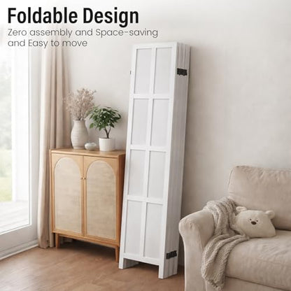 6 Panel Wood Room Divider and Folding Privacy Screen 67″, White | Solid Paulownia Wood Room Partition with 360° Hinges, Freestanding Wall Divider for Room Separation, Home, Bedroom, Office - color: 6 Panels White, size: 6 Panels