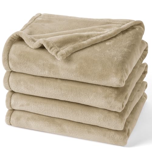 PHF Fleece Blanket King Size 108x90-300GSM Lightweight Airy Warmth, Khaki | Soft Plush Microfiber Bed Blanket, Anti-Static Breathable All Season, Cozy for Bed Couch Travel, Gifts for Women Men - color: Khaki, size: King(108" X 90")
