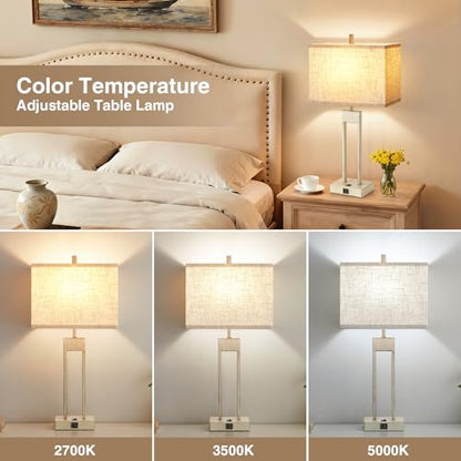 Extra Large 25.5" Nightstand Table Lamps for Bedrooms Set of 2, Bedside Lamp with USB C+A, Colors Changeable Living Room Lamp, Modern Night Stand Lamps for Bed Side Reading, Antique White - color: Antique White