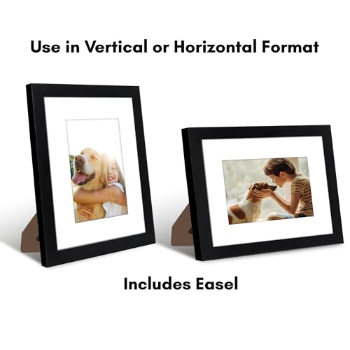 Americanflat 8x10 Picture Frame with Shatter-Resistant Glass - Set of 4 - Use as 5x7 Frame with Mat or Display 8x10 Photo Without Mat - Signature Collection - Photo Frames for Tabletop or Wall - Black | Engineered Wood construction, Shatter-resistant glas