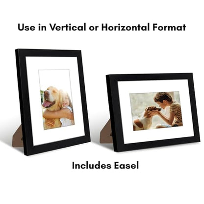 Americanflat 8x10 Picture Frame with Shatter-Resistant Glass - Set of 4 - Use as 5x7 Frame with Mat or Display 8x10 Photo Without Mat - Signature Collection - Photo Frames for Tabletop or Wall - Black | Engineered Wood construction, Shatter-resistant glas
