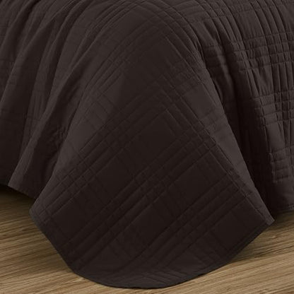 Chezmoi Collection Kingston Queen Size Bedspread Set, 3-Piece Brown Oversized Quilted Microfiber Lightweight Bedspread Coverlet (100"x106") for All Seasons - color: Brown, size: Queen