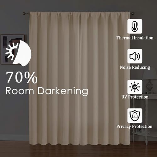 Biscotti Beige Curtains for Bedroom 54 Inch Length 2 Panels, Room Darkening Living Room Curtains, Rod Pocket Thermal Insulated Window Treatments, Each Panel 40" W x 54" L - color: Biscotti Beige, size: 40"W x 54"L (Pack of 2)
