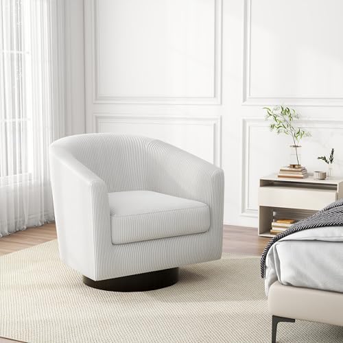 Swivel Barrel Accent Chair, Comfy Reading Armchair, Cream White, Set of 2 | Club Chairs for Adults, Low-Back Design, Modern Round Style, Solid Wood Frame & Metal Swivel Base, For Living Room & Bedroom - color: Cream White