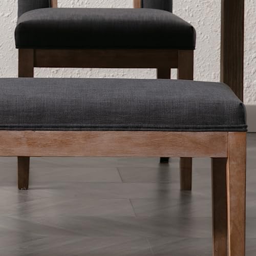 Linen Dining Bench Upholstered Entryway Bench Farmhouse Shoe Bench Seat Ottoman for Hallway Living Room Bedroom End of Bed Dining Room Kitchen, 45.5" Long, Charcoal - color: Linen, Charcoal