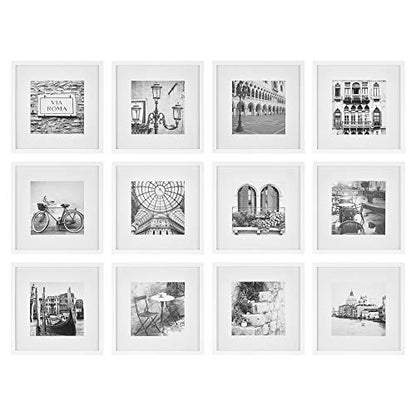 Gallery Perfect - 12-Piece White Square Photo Frame - Set with Hanging Template - Wall Gallery Kit - 16.5"x10.2"x16.7" - Square Wall Mount - Complete Set - Galley Wall - Picture Frame Set - color: White
