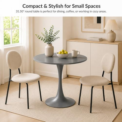 31.5" Grey Round Dining Table, Tulip Pedestal Dining Table for 2-4 | Small Space Dining Table with Grey MDF Round Top, Tulip Pedestal Base, Seats 2-4 for Apartments and Breakfast Nooks - color: Grey