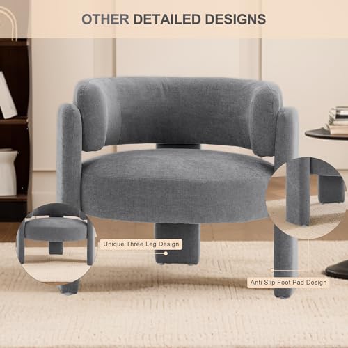 Modern Accent Barrel Chair,Mid Century Single Armchair with Curved Backrest Upholstered Side Reading Chair with 3 Legs Comfy Sherpa Chair for Bedroom and Living Room (Gray, Set of 1) - color: Grey, size: Set of 1