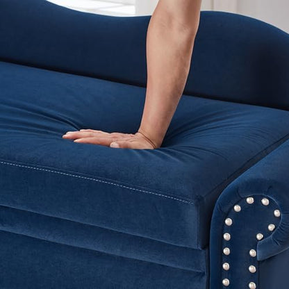 ERYE Velvet Upholstered Right Facing Chaise Lounge Chair, Blue Chaise Lounge Storage W/Nailhead Trim, Wood Legs, Classic Recliner Lounger Accent Sofa for Living Room Bedroom - color: Navy Blue/R