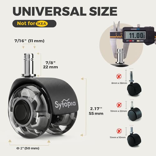 Office Chair Wheels 2" Desk Chair Caster Wheels Smooth Roller Style Quiet for Carpet and Hardwood Floors Universal Fit 11x22 mm Set of 5 Grey - color: Grey-2 Inch