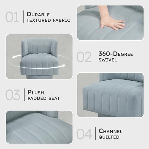 Lexicon Swivel Accent Chair, Textured Fabric Upholstered 360 Degree Swivel Barrel Chair with Channel Tufted, Comfort Seat, for Living Room, Bedroom, Office, Easy Assembly, Aqua Blue - color: Aqua Blue