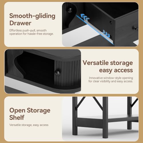 39'' Narrow Console Table, 2-Tier entryway Sofa Table, Black | Narrow Console Table with Drawer & Cabinets; Sturdy X-Frame, Slim Wood for Entryway, Hallway, Living Room & Behind Couch - color: Black