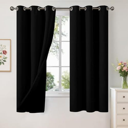 YoungsTex 100% Blackout Curtains 63 Inch Length, Grommet Thermal Insulated Drapes for Bedroom Full Room Darkening Privacy Thick Blinds with Liner, Black, 2 Panels, 38 X 63 Inch - color: Black, size: 38"W x 63"L (Pack of 2)