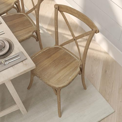 Merrick Lane Bardstown X-Back Bistro Style Wooden Dining Chair for Kitchens and Dining Rooms, High-Back Wood Stackable Kitchen Chair, Natural with White Grain