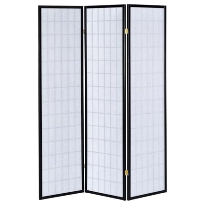 Coaster Home Furnishings - Carrie - Solid Wood - 3-Panel Folding Shoji Screen Room Divider with Black Frame, Linear Grid Design and Metal Hinges - Living Room - Black and White - 4622 - color: Black