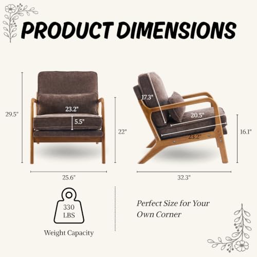 Karl home Mid-Century Modern Accent Reading Chair, Brown | Chenille Upholstered, Solid Wood Frame, Soft Cushion, Lumbar Pillow, Lounge Armchair for Living Room, Bedroom, Balcony, Study - color: Chenille Brown