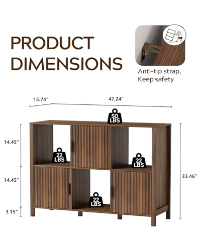 6 Cube Storage Organizer，Bookshelf with 3 Doors，for Living Room, Home Office 1PC (Brown) - color: Brown, size: 1PC