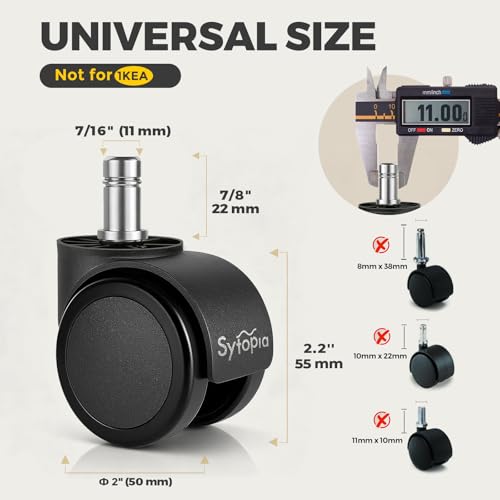 Office Chair Wheels, Universal Standard Stem 7/16 inch x 7/8 inch, 2" Upgraded Quiet Caster Wheels Safe for All Floors Include Hardwood & Carpet, Not for 1KEA, Easy to Install, Set of 5 - color: Plastic-2 Inch