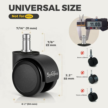 Office Chair Wheels, Universal Standard Stem 7/16 inch x 7/8 inch, 2" Upgraded Quiet Caster Wheels Safe for All Floors Include Hardwood & Carpet, Not for 1KEA, Easy to Install, Set of 5 - color: Plastic-2 Inch