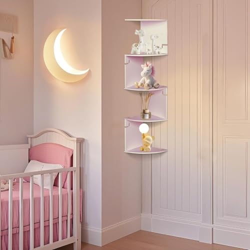 ShellKingdom Corner Shelf Wall Mount, 5 Tier Corner Bookshelf, Floating Display Shelves for Home, Living Room, Bedroom, Office, Bathroom, Small Spaces Decorations, 7.87 X 7.87 X 33.46 INCHES (White) - size: 5 Tier