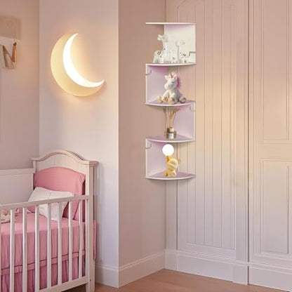 ShellKingdom Corner Shelf Wall Mount, 5 Tier Corner Bookshelf, Floating Display Shelves for Home, Living Room, Bedroom, Office, Bathroom, Small Spaces Decorations, 7.87 X 7.87 X 33.46 INCHES (White) - size: 5 Tier