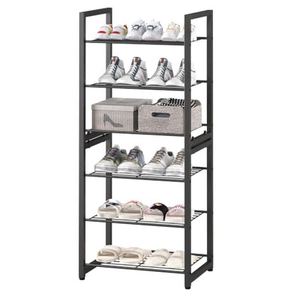 6 Tier Shoe Rack, Stackable Metal Organizer with Adjustable Feet, 2-in-1 Shoe Shelf Holds 12 Pairs, Perfect for Entryway Garage Closet, Black - size: 6 Tier