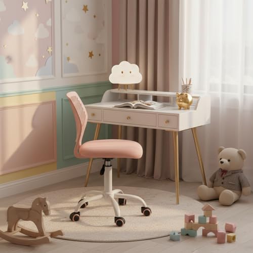 Desk Chair Armless for Kids, Height Adjustable Small Study Computer Task Chair for Student Children Teens with Wheels, Small Office Chair Compact Rolling with Mesh Cushion and Plastic Low-Back, Rose - color: Rose
