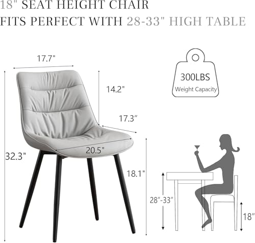Kidol & Shellder Dining Chairs Set of 2, Faux Leather Upholstered Kitchen Chairs with Metel Legs, Mid Century Modern Side Chair for Dining Room, Living Room, Lounge, Restaurant, Gray - color: Light Grey