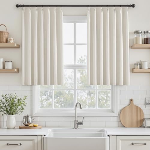 UHITECH Linen Blackout Curtains 35 Inch Long for Small Window Pinch Pleated | Suitable for Small Window/Kitchen/Basement/Living Room, Thermal Insulated, Noise Reducing, UV Protection, Privacy, Modern - color: #03 Ivory, size: 40"W x 35"L (Pack of 2)