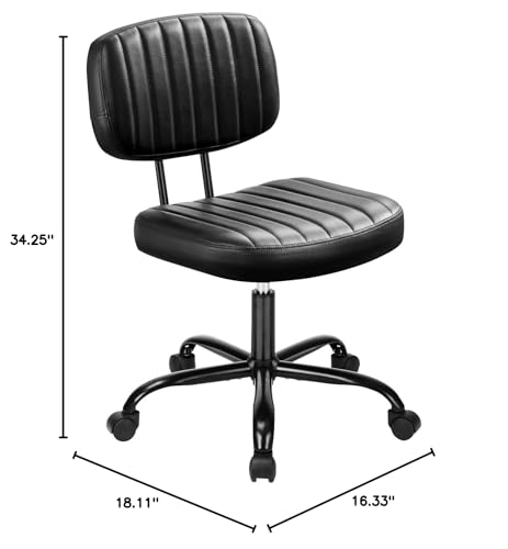 HealSmart Small Office Desk Chair with Wheels, Armless Desk Chair with Lumbar Support, PU Leather Low Back Adjustable Height 360° Rolling Swivel Task Chair Without Arm for Home, Bedroom,Office, Black