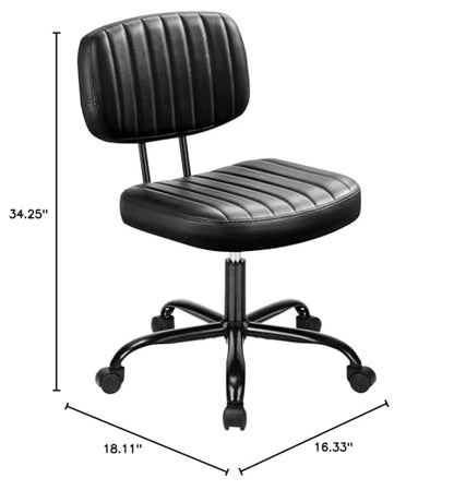 HealSmart Small Office Desk Chair with Wheels, Armless Desk Chair with Lumbar Support, PU Leather Low Back Adjustable Height 360° Rolling Swivel Task Chair Without Arm for Home, Bedroom,Office, Black