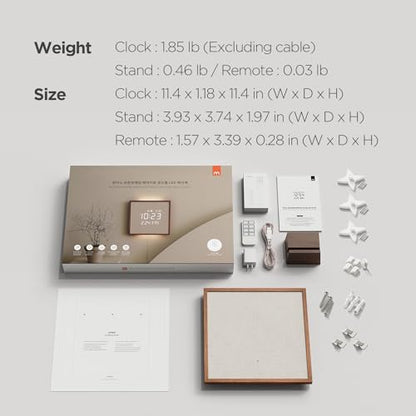 mooas Wooden Frame LED Silent Wall Clock (Wooden Frame Dark Brown) | Remote Control, Backlit Nightlight, Modern Digital LED Wall Clock Sunrise Alarm Melody 5 Brightness for Bedroom Living Room - color: Wooden Frame Dark Brown