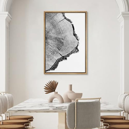 SIGNWIN Framed Canvas Print Wall Art Detailed Wood Rings of Tree Nature Wilderness Photography Realism Rustic Dramatic Grey Black and White for Living Room, Bedroom, Office - 16"x24" Natural - color: B03-21022-spl16, size: 24"L x 16"W