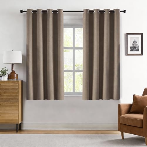 KangBang Full Blackout Brown Linen Curtains for Bedroom 63 Inches Long | Grommet, Room Darkening Modern Drapes, Light Blocking, Privacy Protection, Faux Linen Textured, 2 Panels Set, 52x63 Inch - color: Brown, size: 52"W x 63"L (Pack of 2)