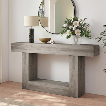 Spaco 63'' Long Console Table,2 Tier Farmhouse Entryway Table Sofa Table with Storage,Wood Behind Couch Table for Living Room, Hallway,Foyer - color: Grey (63'')