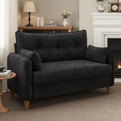 50" Mini Loveseat Couch for Small Space | Tufted Love Seat Couches for Bedroom and Apartment | Small Sofa Black - color: Black