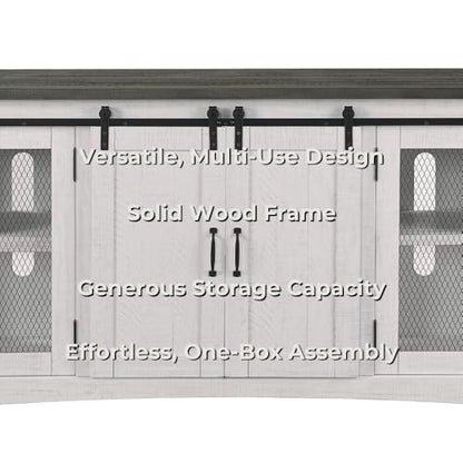 Martin Svensson Home Rustic 65" Wood Entertainment Center, White and Grey | Solid Pine, TV Stand, Sliding Doors, Adjustable Shelves & Cable Management, for TVs up to 70" - color: White and Grey Stain