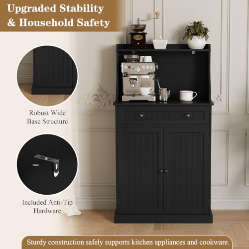 ARTPOWER 54" Kitchen Microwave Cabinet/Stand with Storage and Drawers, Pantry Storage Cabinet with Hutch & Adjustable Shelves for Kitchen, Dining Room, Living Room, Hallway in Black - color: Black