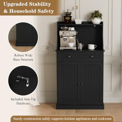 ARTPOWER 54" Kitchen Microwave Cabinet/Stand with Storage and Drawers, Pantry Storage Cabinet with Hutch & Adjustable Shelves for Kitchen, Dining Room, Living Room, Hallway in Black - color: Black