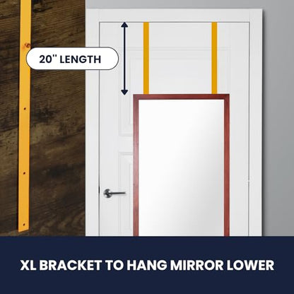 [XL 튼튼함] 50.8cm(20인치) 화이트 오버 더도어 미러 행거 세트 (엑스트라 와이드) 모든 뱅잉 접착제 + 흡착 컵 패드 및 내부 보호 패딩 포함(이미 적용됨) | 도어 브래킷 행거 후크 세트 - color: 골드.