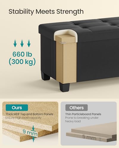 SONGMICS Storage Ottoman Bench with Legs, Folding Ottoman Foot Rest with Flipping Lid, Bench with Storage, for Living Room, Bedroom, Entryway, Linen-Look Fabric, 43.3 Inches, Ink Black ULSF079BH01 - color: Ink Black, style: with Flipping Lid