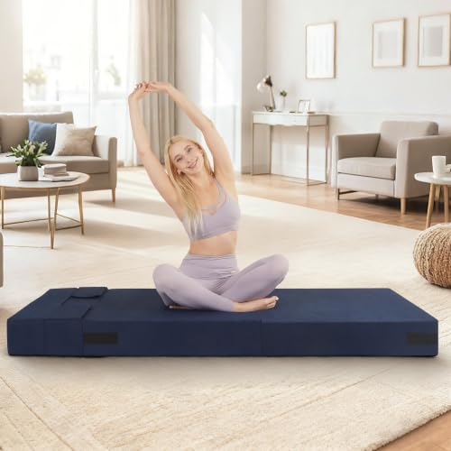 Fvkind Folding Sofa Bed with Memory Foam, Convertible, Single Size, Blue | Soft Corduroy Fabric - Foldable Sofa Mattress - Living Room & Bedroom - Adults & Guests - Space-Saving Design - color: Blue, size: Single