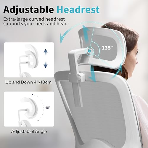 Ergonomic Office Chair,Mesh Office Chair with Lumbar Support,High Back Desk Chair with Flip-up Arms,400 lbs Big and Tall Computer Chair with Headrest,Comfy Desk Chairs (Light Grey) - color: Light Grey